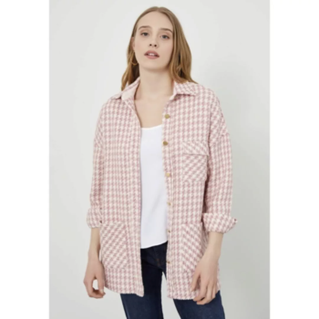 Just Like You  Jacken Pink Cream Tweed Fabric Oversize Shirt Jacket günstig online kaufen