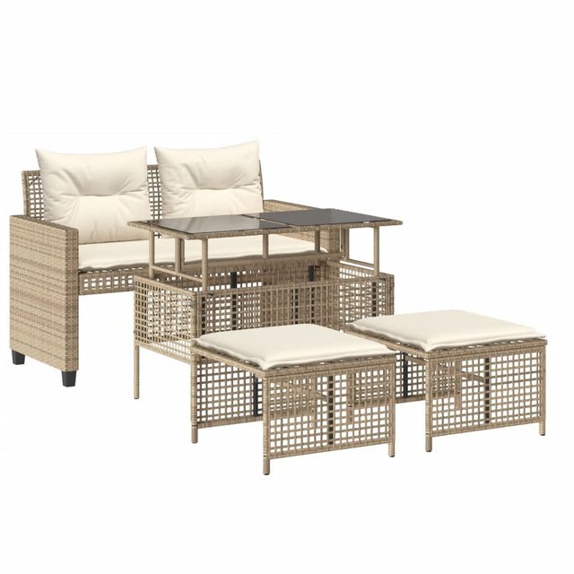 vidaXL Sofaelement 4-tlg. Garten-Sofagarnitur mit Kissen Beige Poly Rattan günstig online kaufen