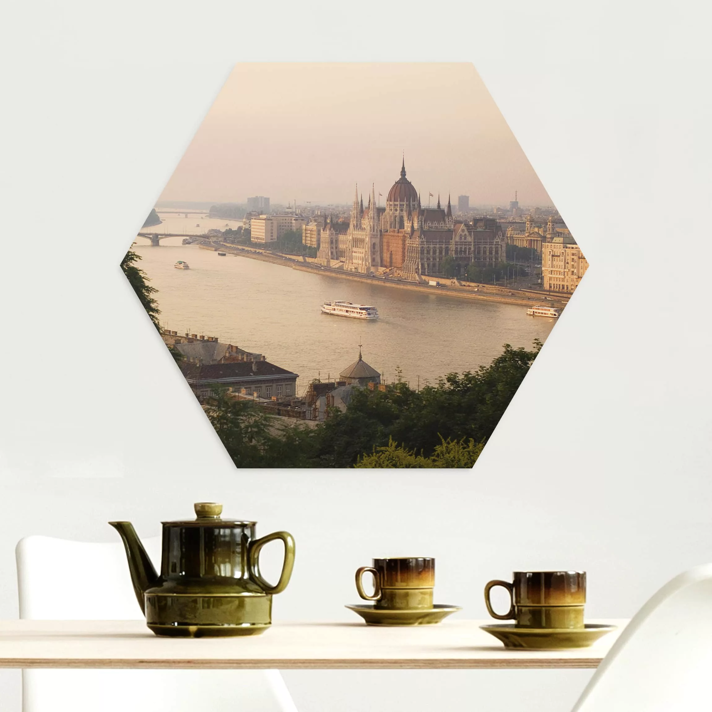 Hexagon-Alu-Dibond Bild Architektur & Skyline Budapest Skyline günstig online kaufen