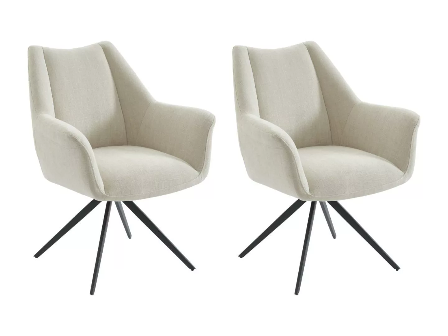 Stuhl mit Armlehnen 2er-Set - Stoff & schwarzes Metall - Beige - KARDESA vo günstig online kaufen