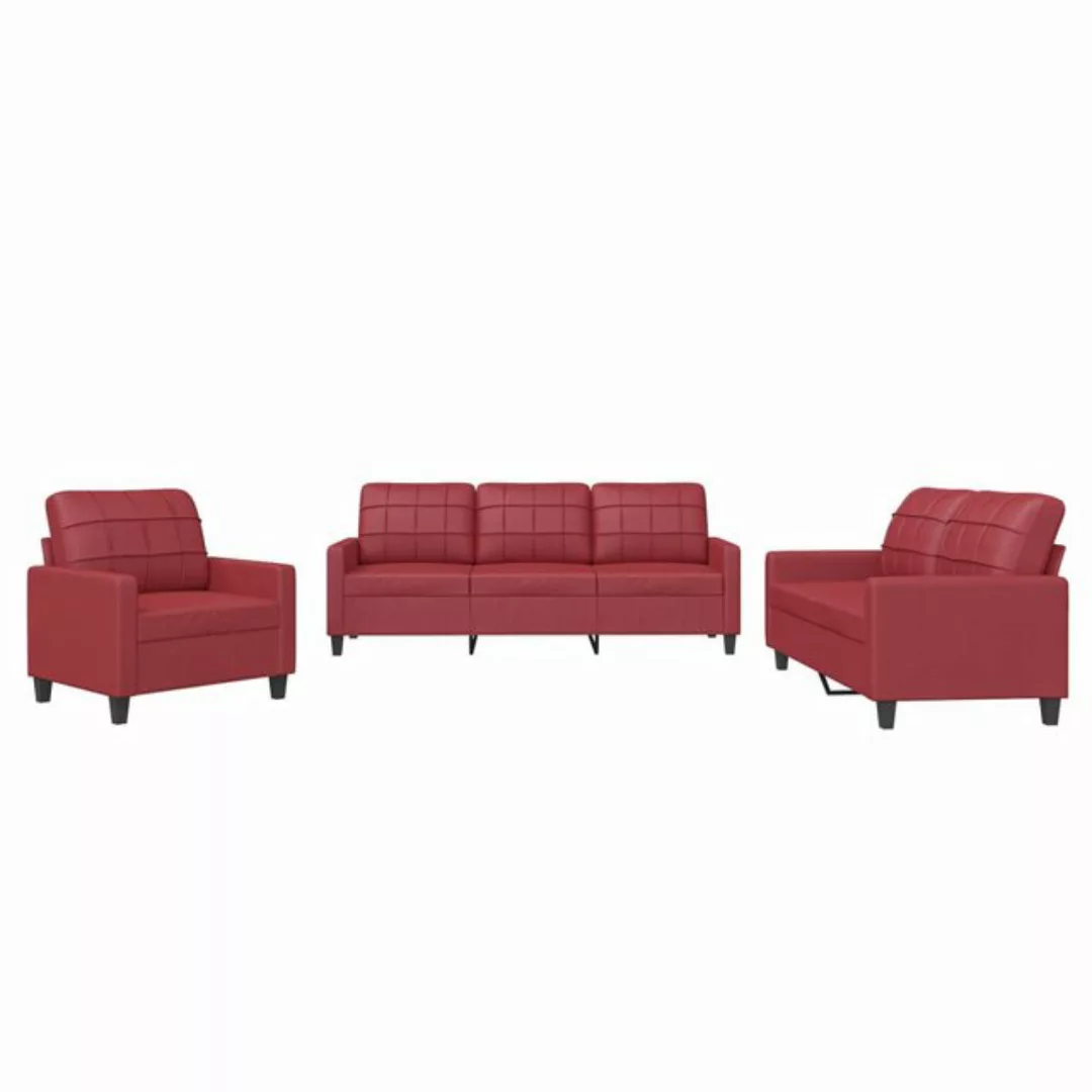 vidaXL Sofa 3-tlg. Sofagarnitur mit Kissen Weinrot Kunstleder günstig online kaufen