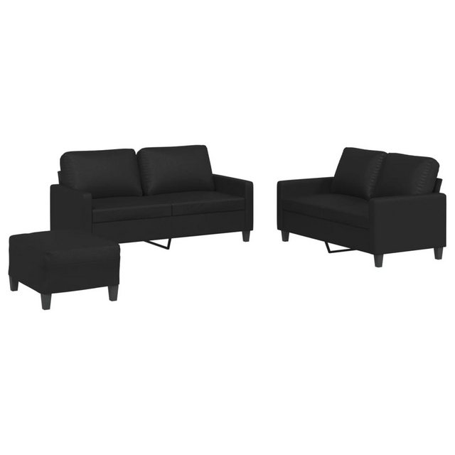 vidaXL Sofa Sofagarnitur mit Kissen Kunstleder, Standard + Fußhocker, Schwa günstig online kaufen