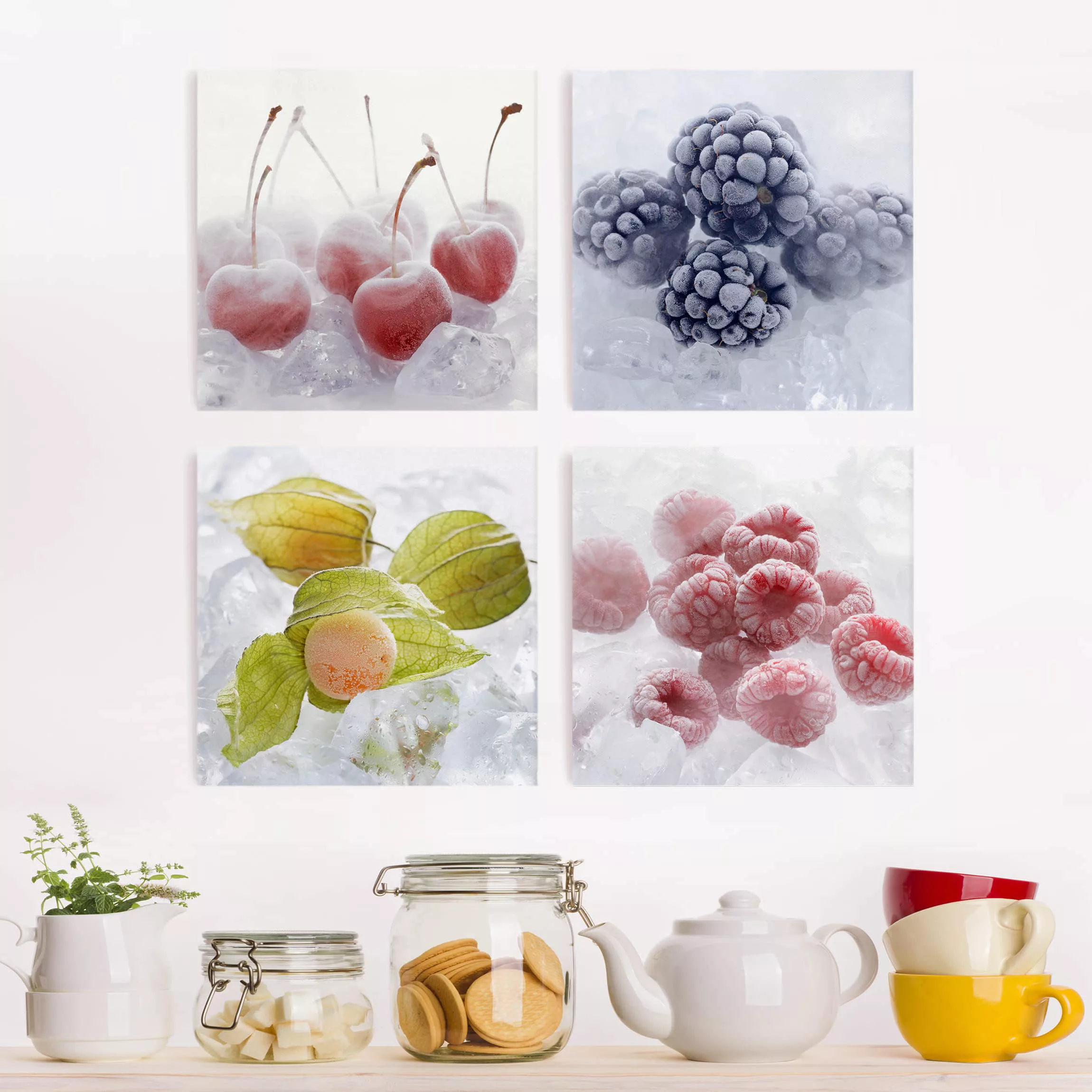 4-teiliges Leinwandbild Küche - Quadrat Gefrorene Früchte günstig online kaufen