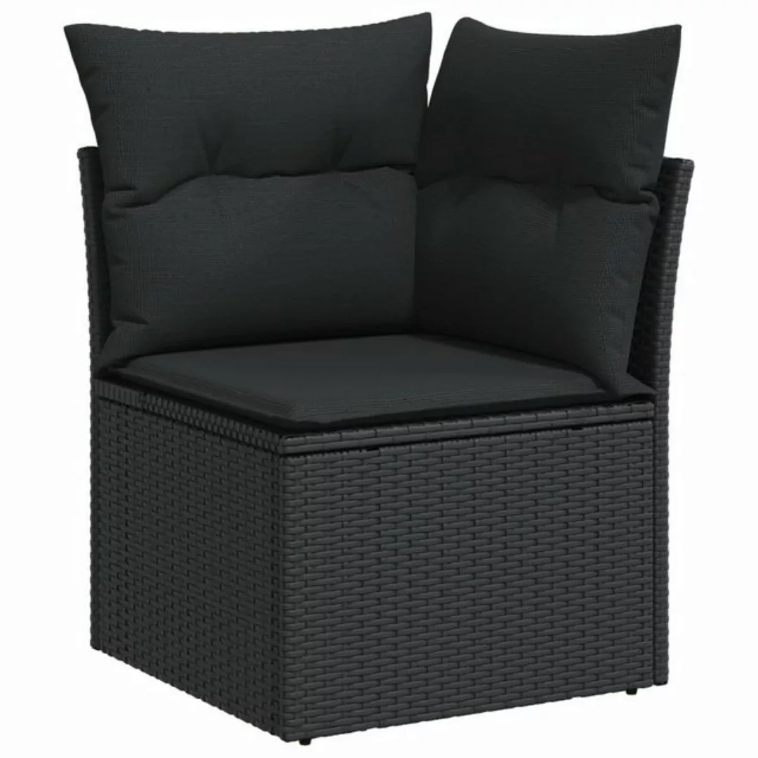 vidaXL Loungesofa Garten-Ecksofa mit Kissen Schwarz Poly Rattan, 1 Teile günstig online kaufen