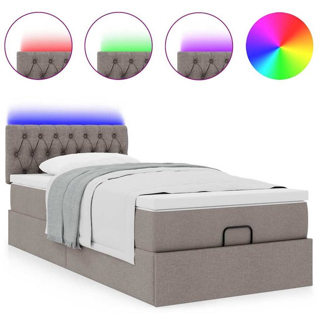 vidaXL Bett, Ottoman-Bett mit Matratze & LEDs Taupe 100x200 cm Stoff günstig online kaufen