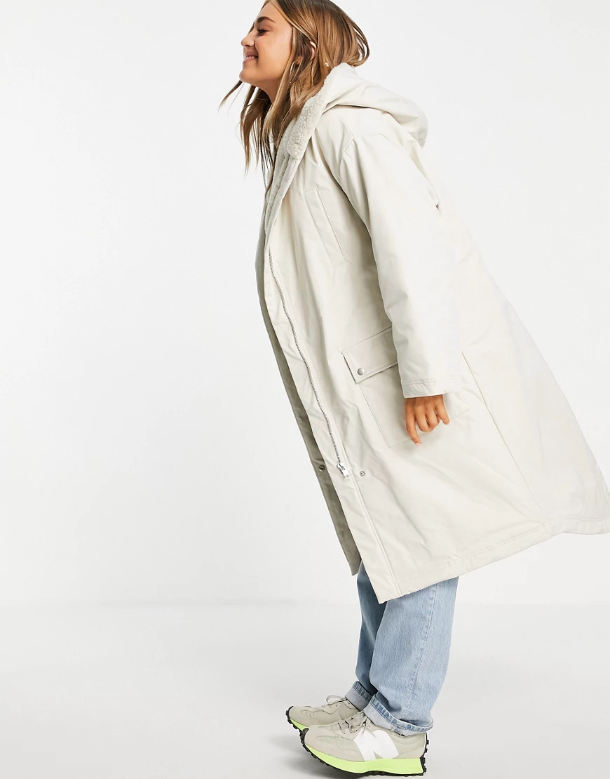 ASOS DESIGN – Parka in Cremeweiß mit Wasserfallkragen günstig online kaufen