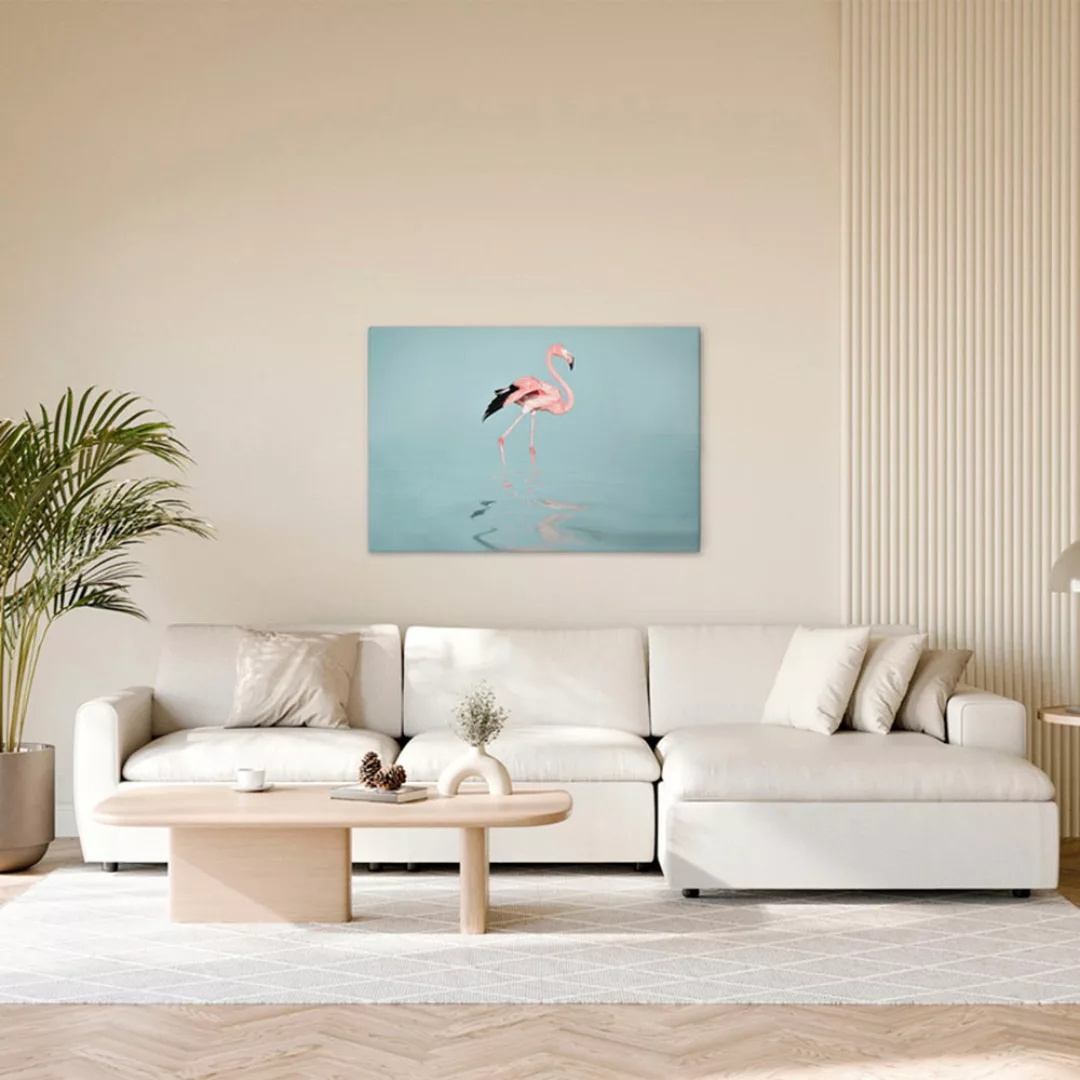 A.S. Création Leinwandbild "Flamingo Water - Wandbild Blau Rosa Grau Keilra günstig online kaufen