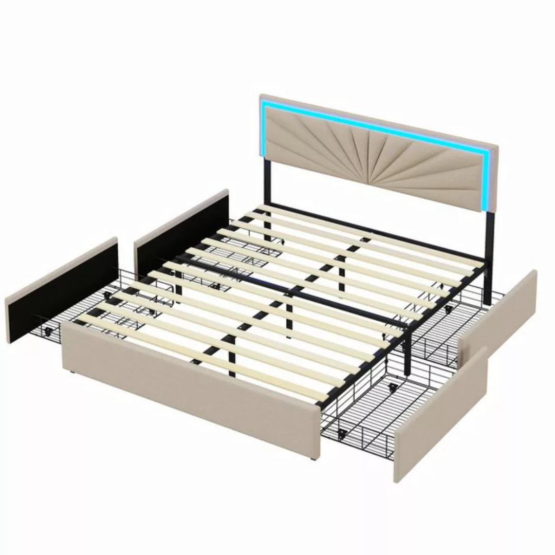 NMonet Polsterbett Doppelbett Stauraumbett mit 4 Schublade (Lattenrost und günstig online kaufen