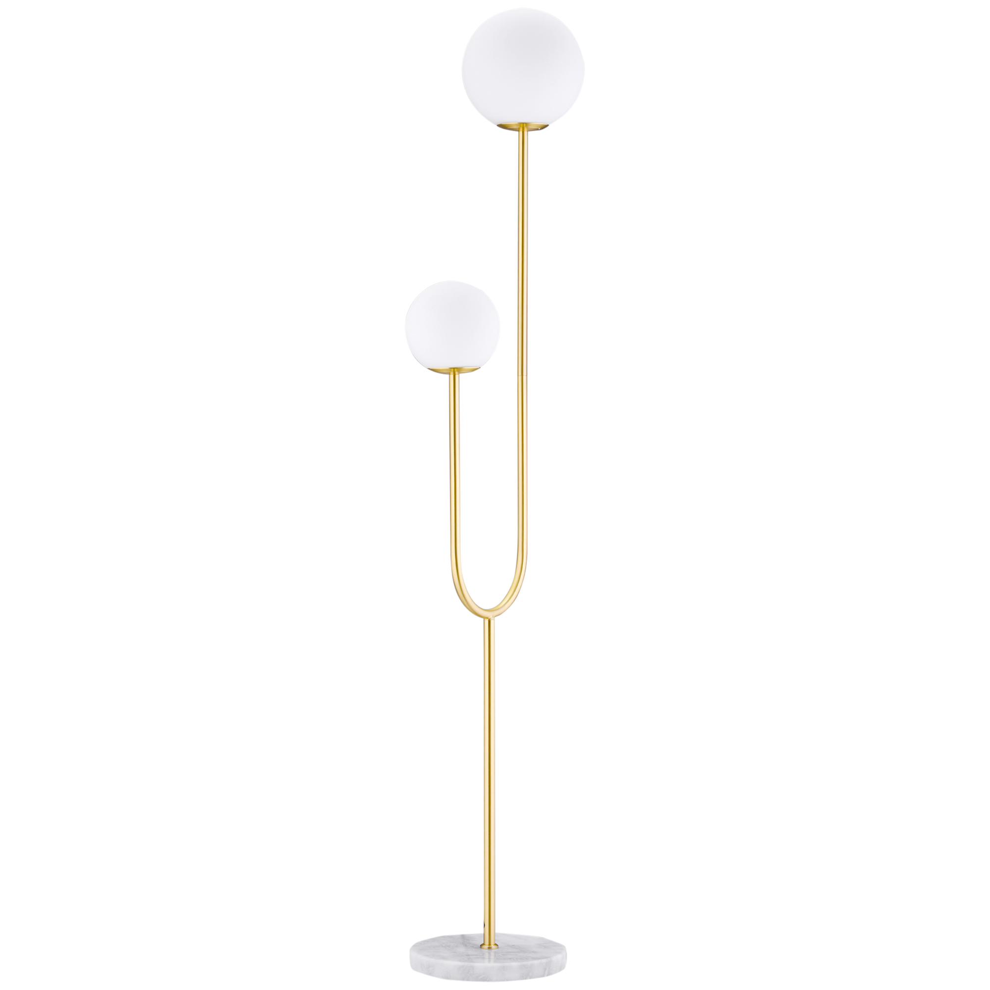 HOMCOM Stehlampe Metall Stehlampe Salon gold mit 2 Glaskugel-Lampenschirmen günstig online kaufen