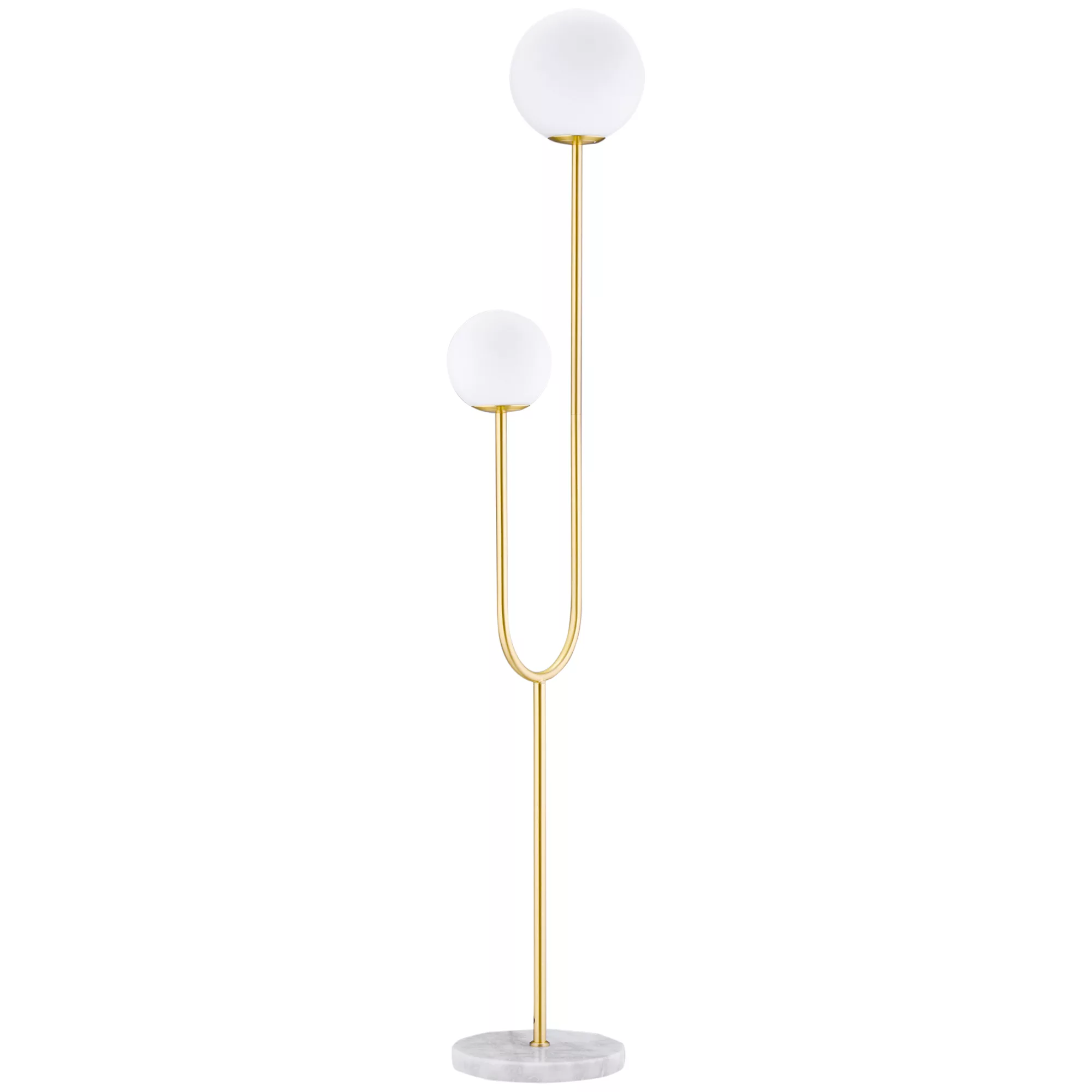 HOMCOM Stehlampe Metall Stehlampe Salon gold mit 2 Glaskugel-Lampenschirmen günstig online kaufen