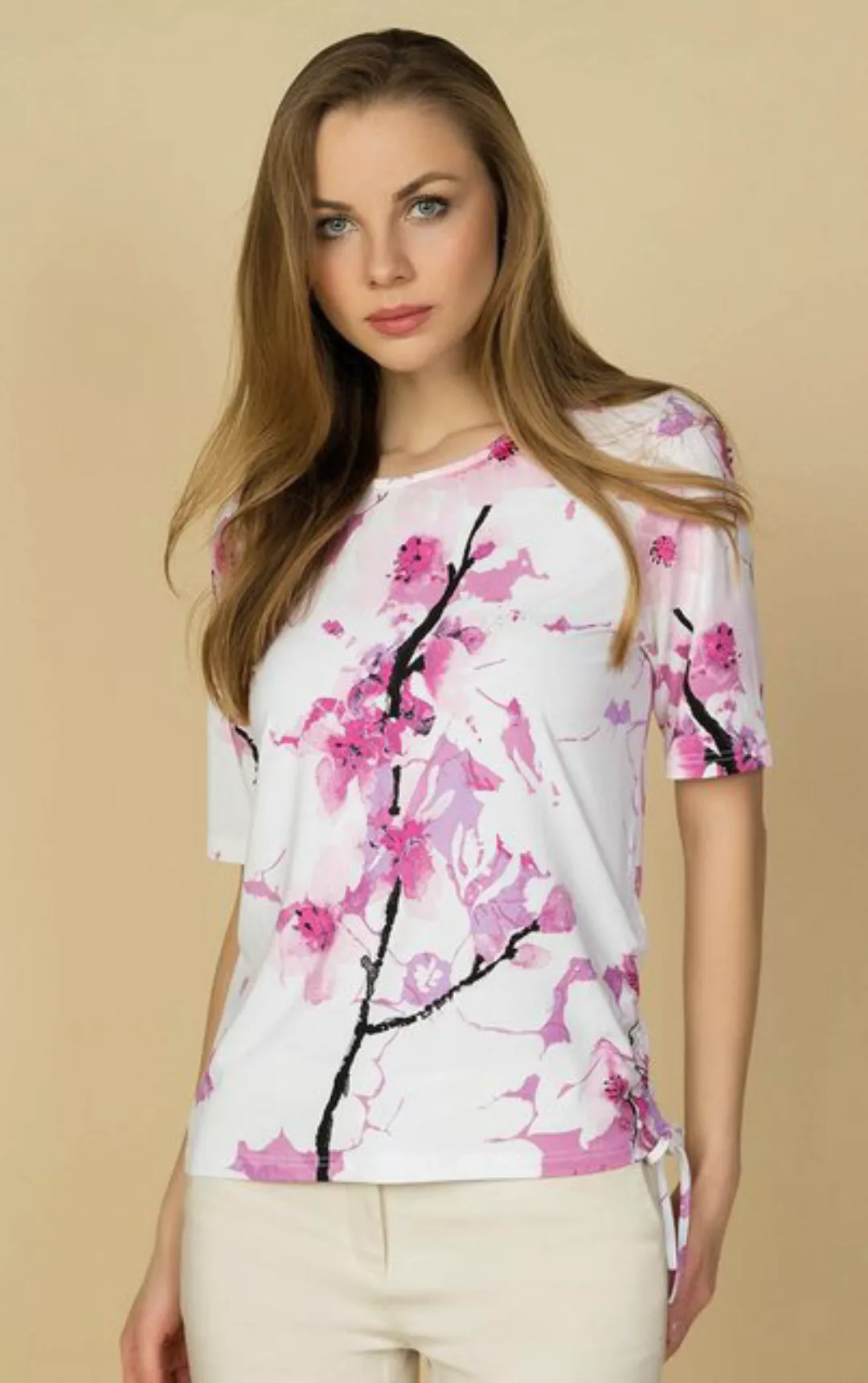 Passioni T-Shirt in Rose, mit Blumenprint und Bindebändern am Saum günstig online kaufen