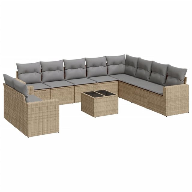 vidaXL Sofaelement 11-tlg. Garten-Sofagarnitur mit Kissen Beige Poly Rattan günstig online kaufen