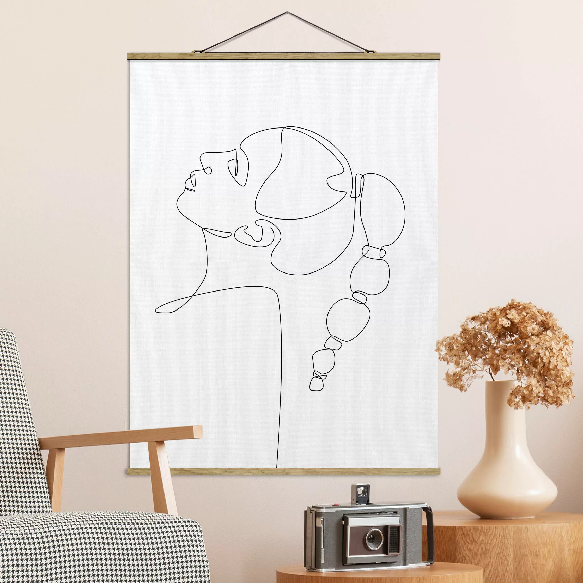 Stoffbild mit Posterleisten Line Art - Dreamy Girl Pony Tail günstig online kaufen