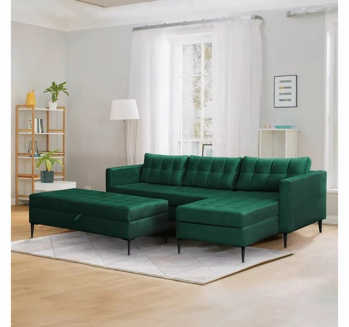 DB-Möbel Ecksofa "ADRIANNA" Sofa mit Schlaffunktion, Hocker. Grün günstig online kaufen