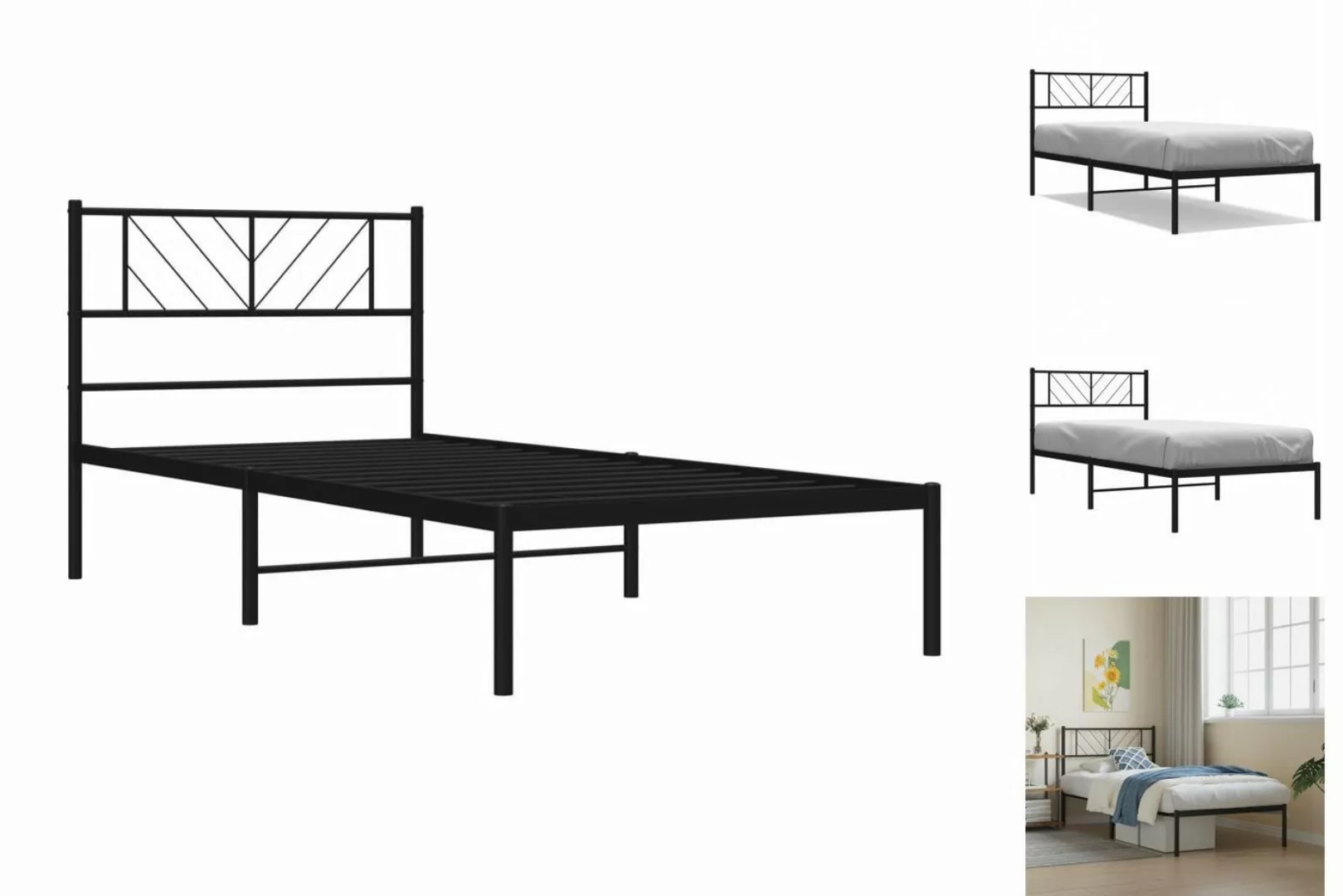 vidaXL Bettgestell Bettrahmen mit Kopfteil Metall Schwarz 75x190 cm Bett Be günstig online kaufen