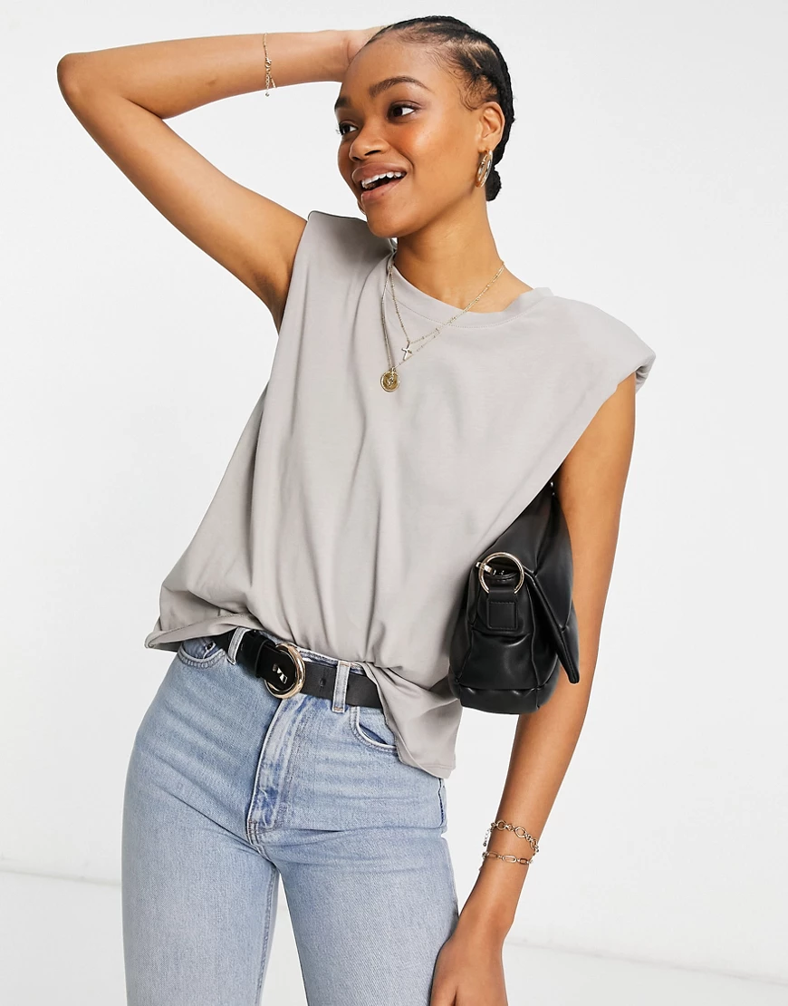 Vero Moda – T-Shirt mit Schulterpolstern in Grau günstig online kaufen
