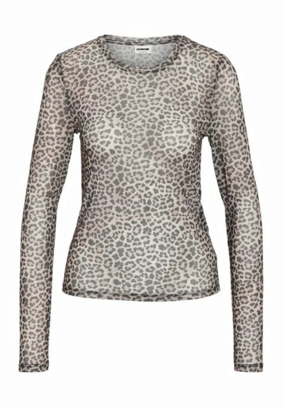 Noisy may Shirttop Top Slim Fit Leo-Muster Langarm Rundhals 8045 in Beige-S günstig online kaufen