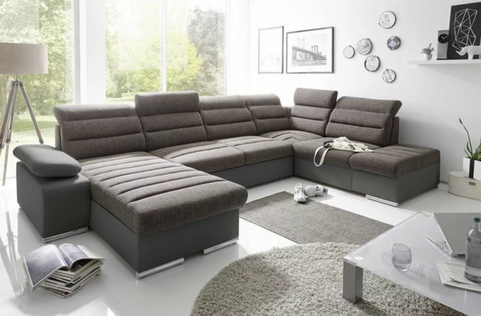 Fun Möbel Ecksofa Couchgarnitur PESCARA Stoff mit Schlaffunktion Ottomane R günstig online kaufen