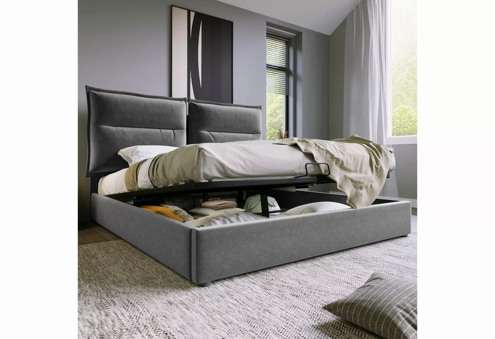 Celya Polsterbett Doppelbett 140x200cm, Bett mit Lattenrost aus Metallrahme günstig online kaufen
