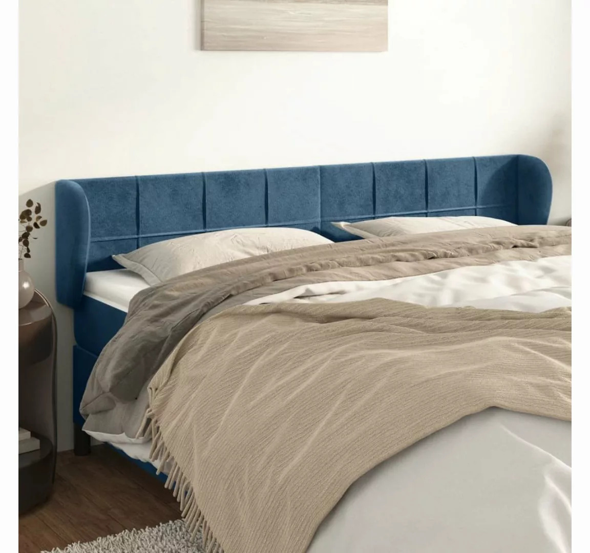 vidaXL Bett, Kopfteil mit Ohren Dunkelblau 163x23x78/88 cm Samt günstig online kaufen