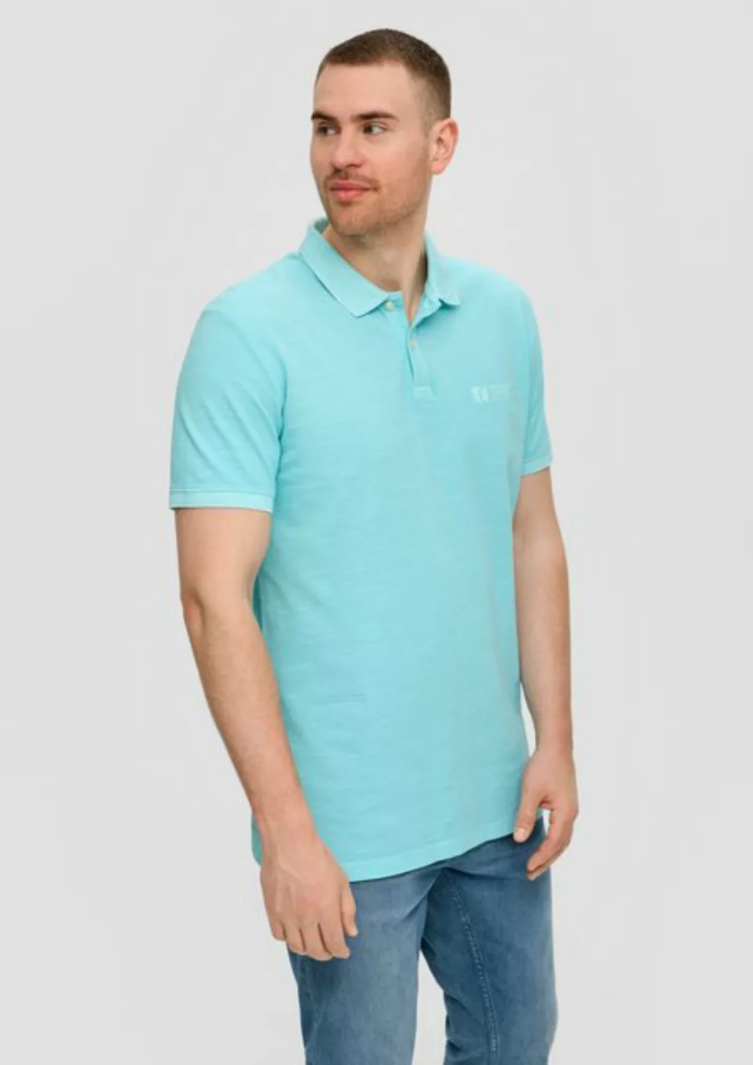 s.Oliver Kurzarmshirt Poloshirt mit Piquêstruktur und Logo-Print Garment Dy günstig online kaufen