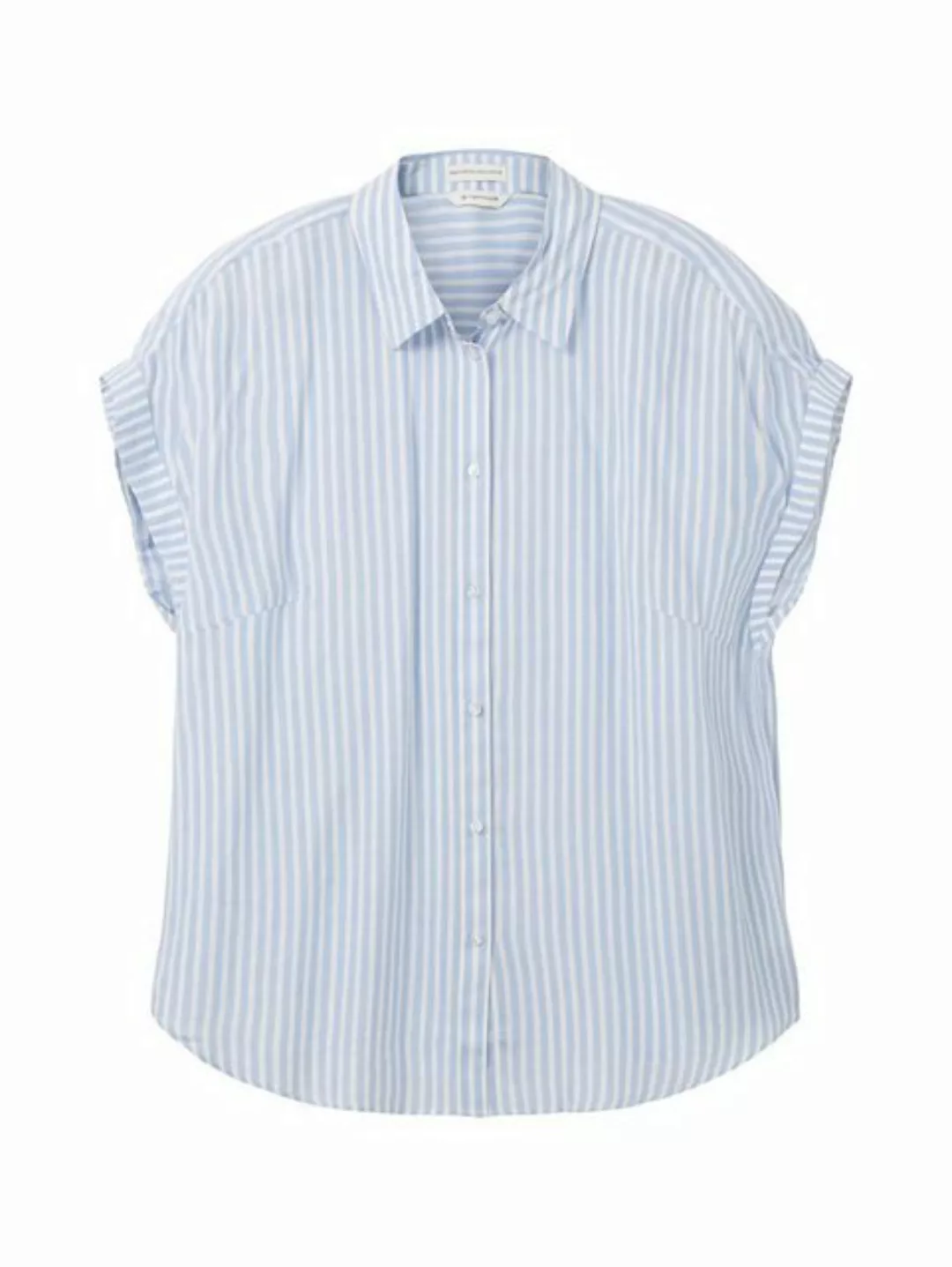 TOM TAILOR Blusenshirt Gestreifte Kurzarm Bluse Übergröße Shirt 5364 in Bla günstig online kaufen