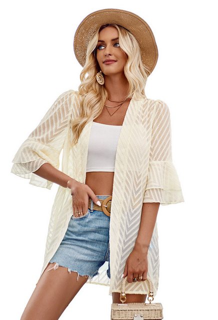 CHENIN Kurzarmhemd Damen Fashion Layer Ruffle Sleeve Cardigan Shirt Unifarb günstig online kaufen