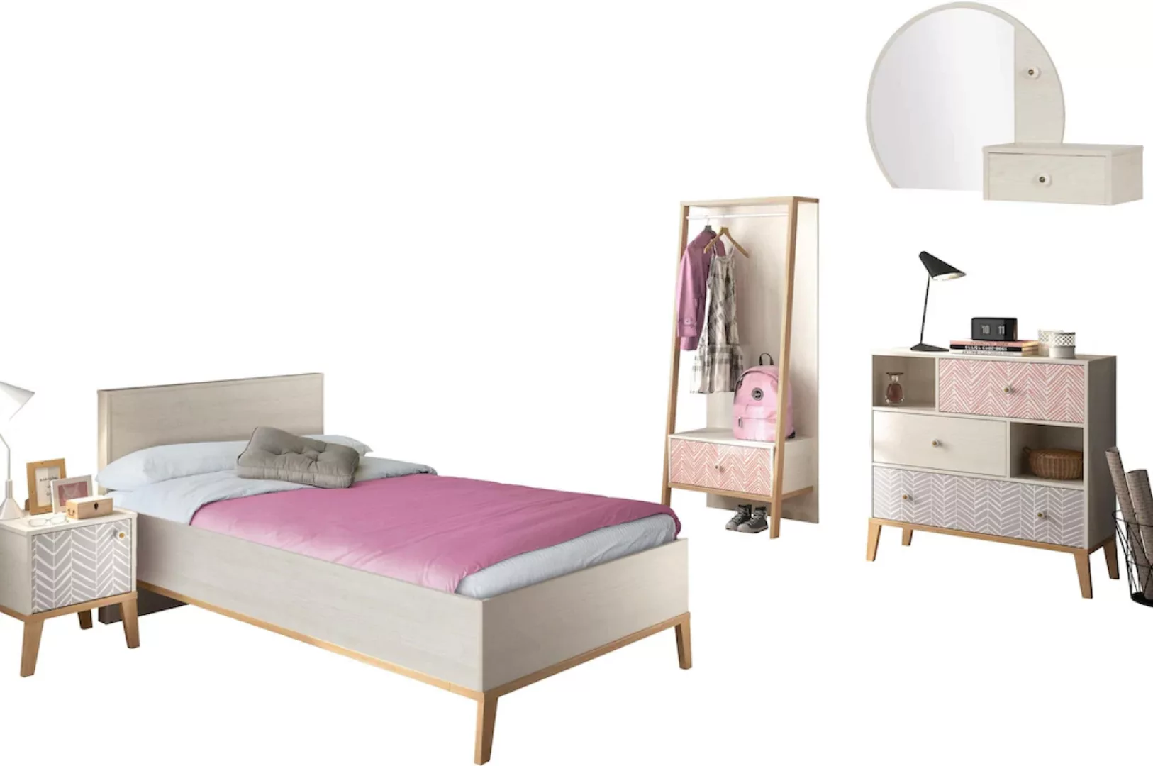 Gami Jugendzimmer-Set "Alika", (Set, 5 tlg., Kleiderständer, Bett, Nachttis günstig online kaufen