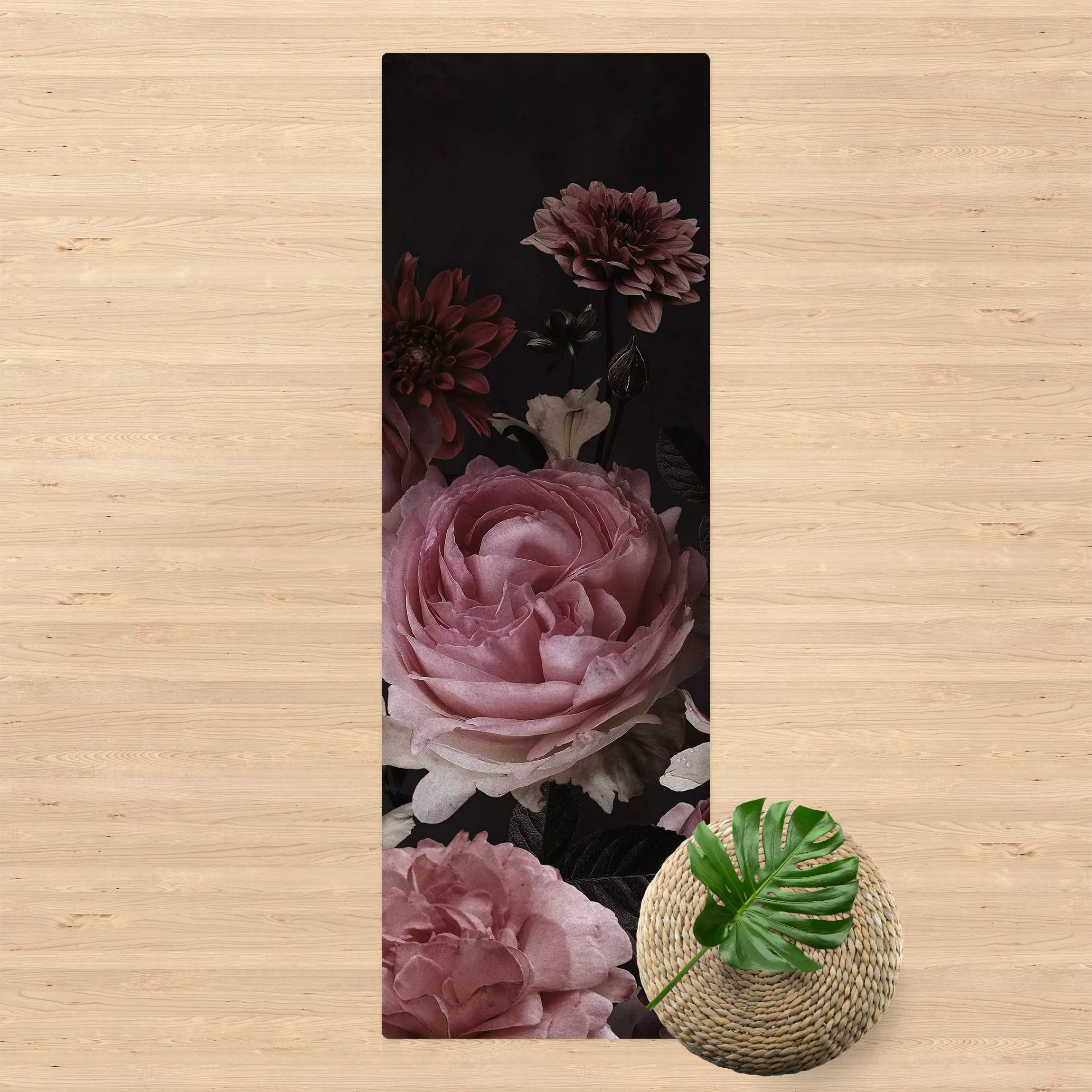 Kork-Teppich Rosa Blumen auf Schwarz Vintage günstig online kaufen