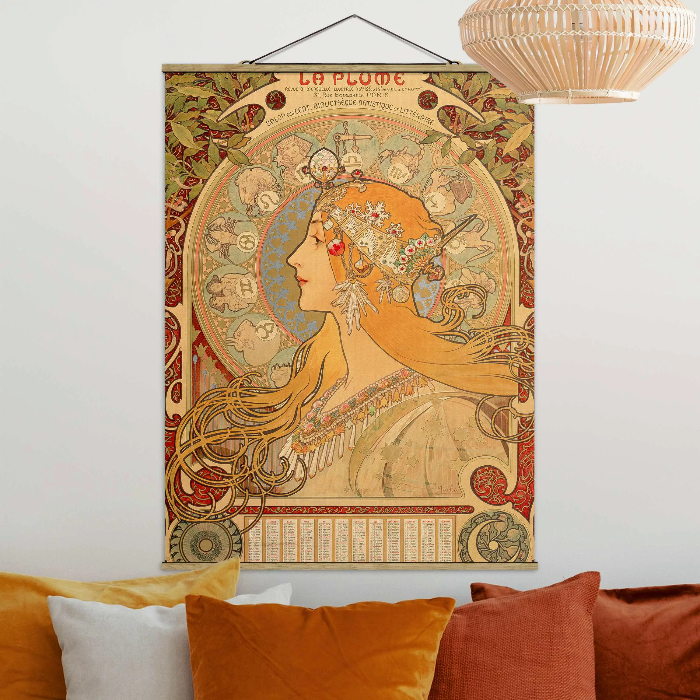 Stoffbild Kunstdruck mit Posterleisten - Hochformat Alfons Mucha - Sternkre günstig online kaufen