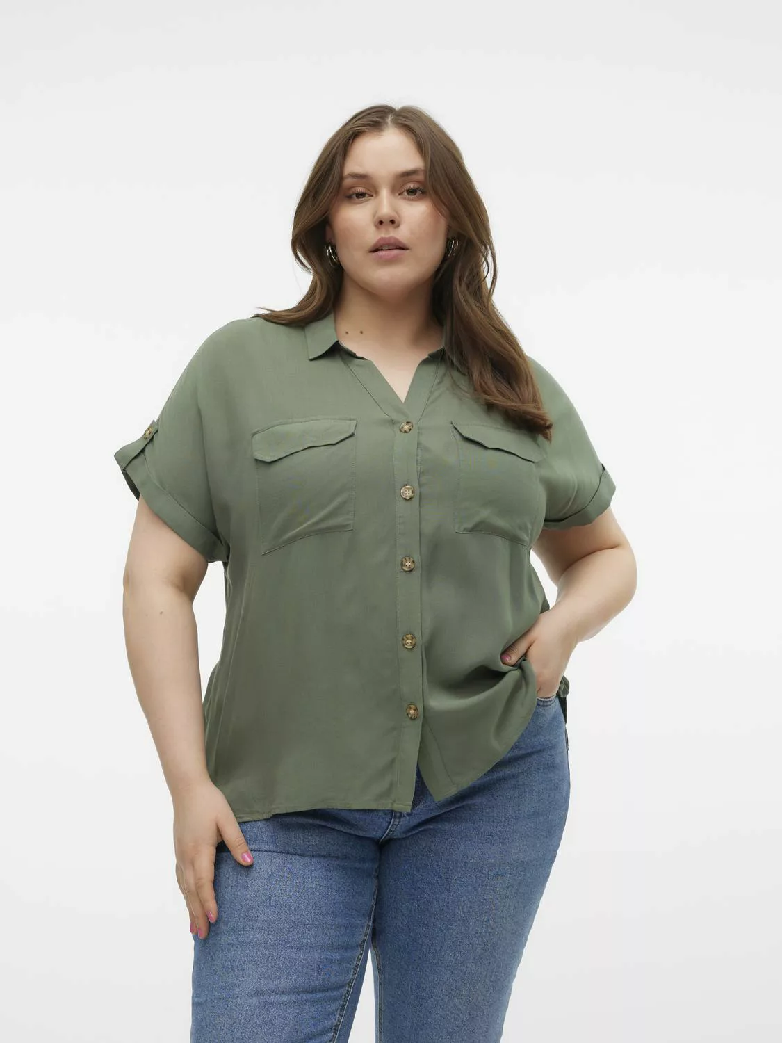 Vero Moda Curve Kurzarmbluse "VMCBUMPY S/S SHIRT WVN GA CUR NOOS" günstig online kaufen