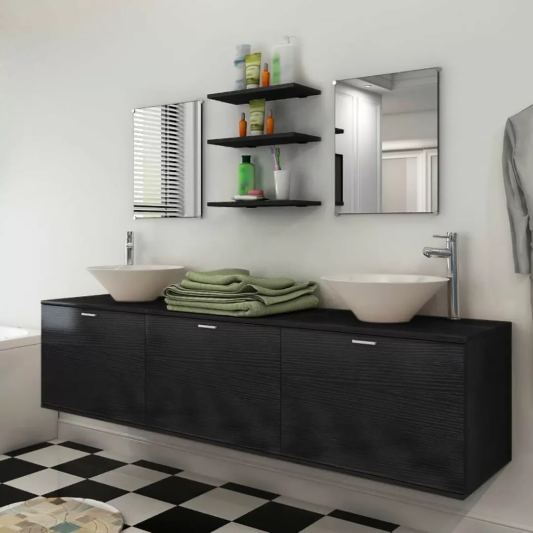 10-tlg. Badmöbel-set Mit Waschbecken Und Wasserhahn Schwarz günstig online kaufen