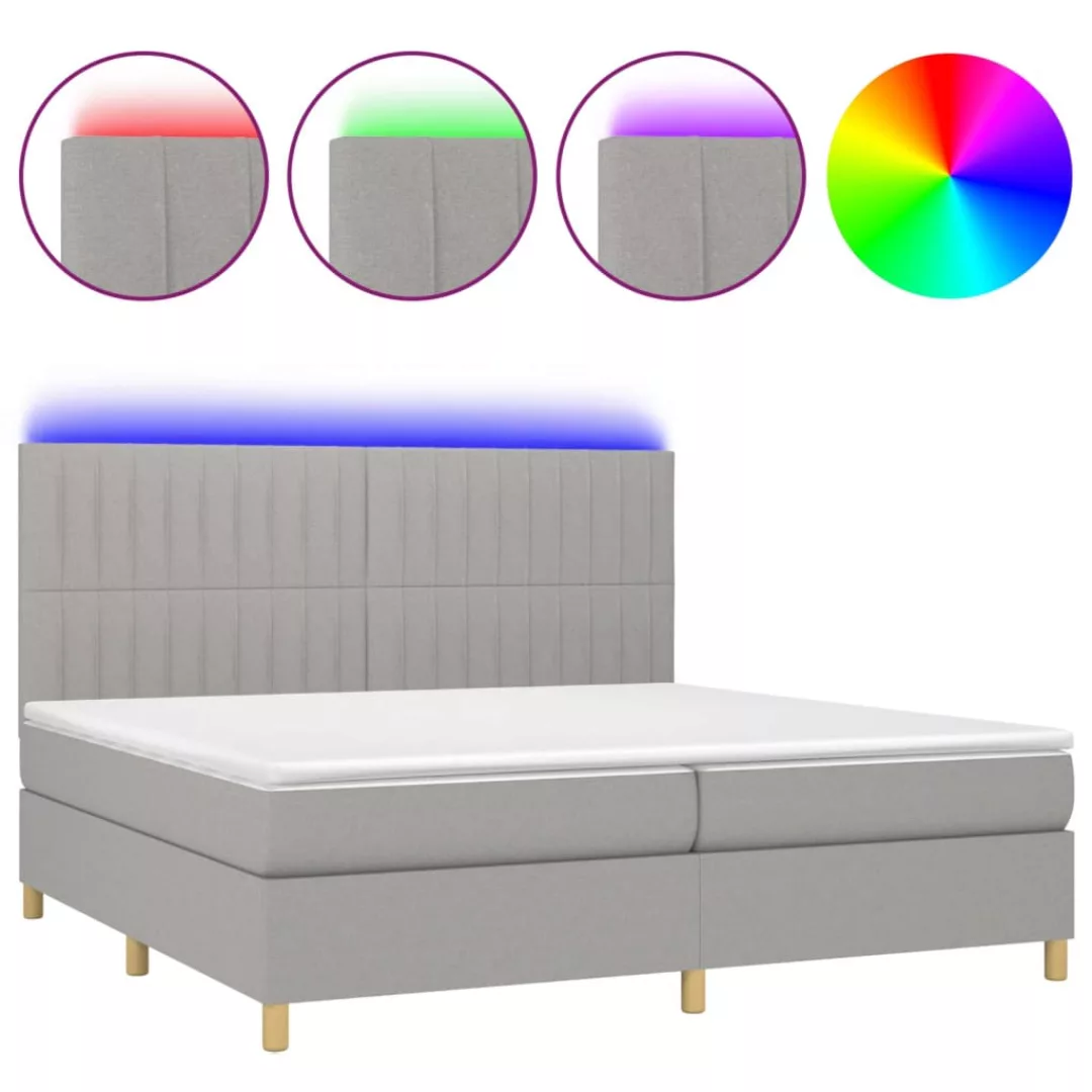 Vidaxl Boxspringbett Mit Matratze & Led Hellgrau 200x200 Cm Stoff günstig online kaufen