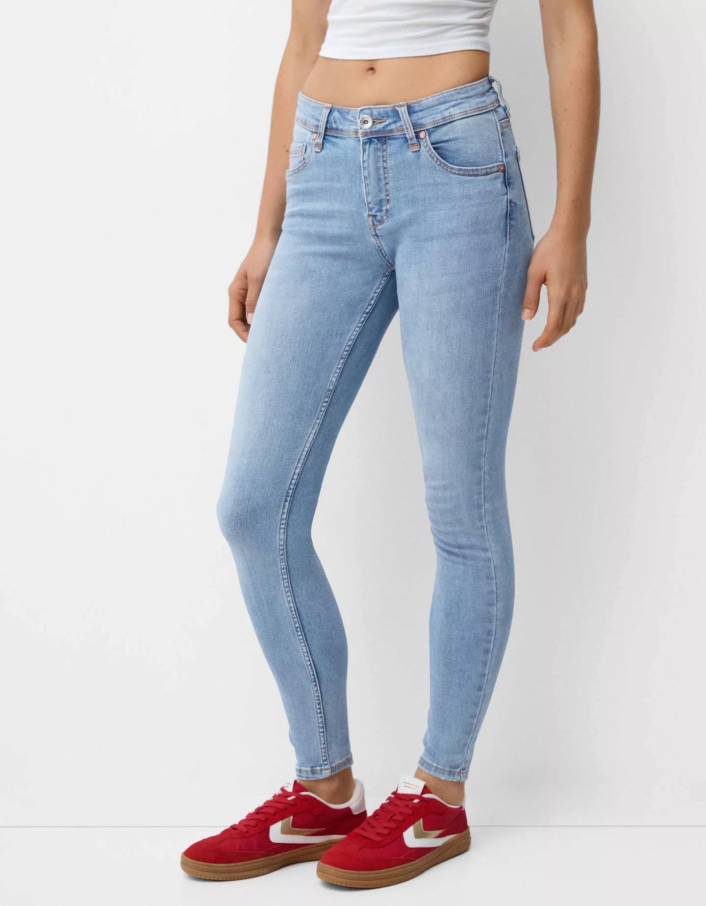 Bershka Skinny-Jeans Mit Tiefem Bund Damen 40 Ausgewaschenes Blau günstig online kaufen