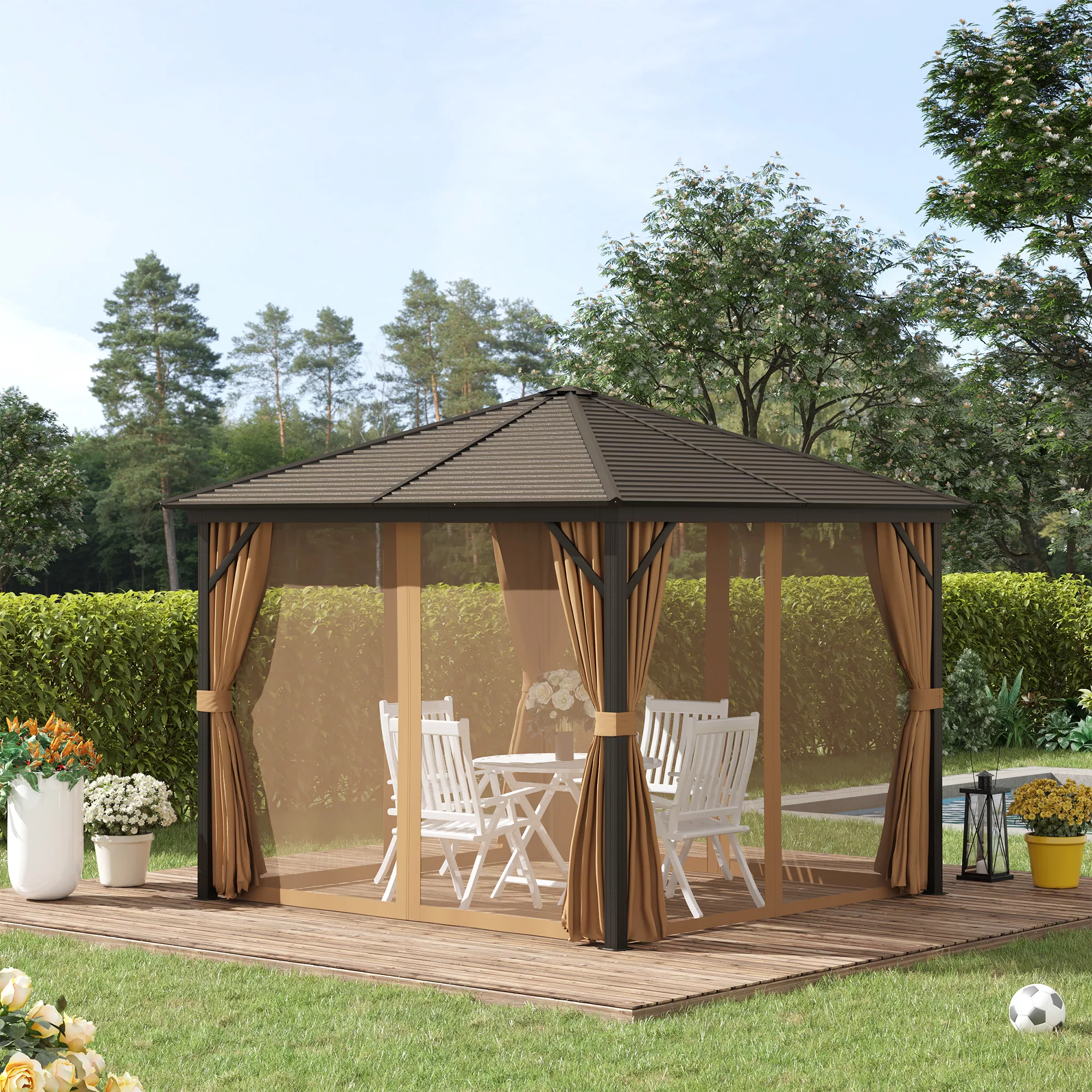 Outsunny Gartenpavillon Partyzelt 4 x Doppel-Seitenwänden Laternenhaken Alu günstig online kaufen