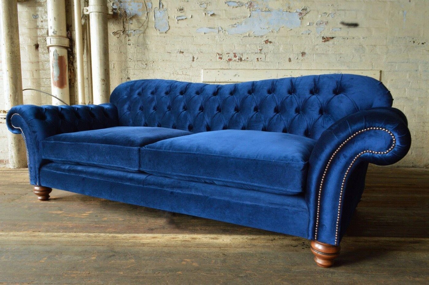 Xlmoebel Sofa Neues klassisches Chesterfield Designsofa mit blauem Textilbe günstig online kaufen