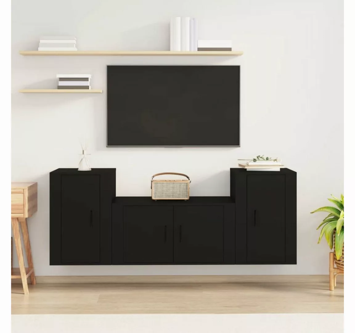 furnicato TV-Schrank 3-tlg. TV-Schrank-Set Schwarz Holzwerkstoff günstig online kaufen