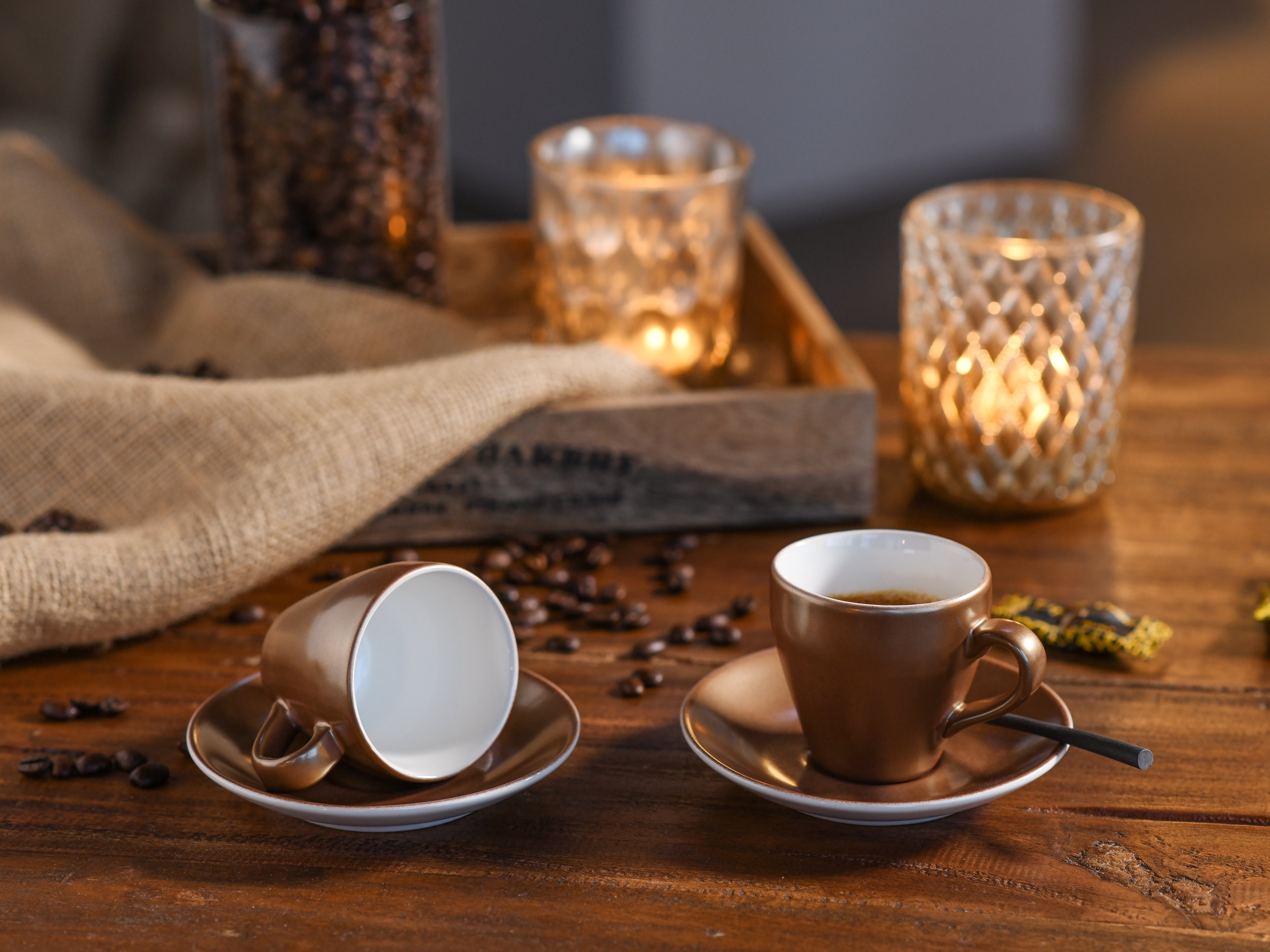 CreaTable Espressotasse »Golden Days Weiß, Espressoset, 12-tlg.«, (Set, 12 günstig online kaufen