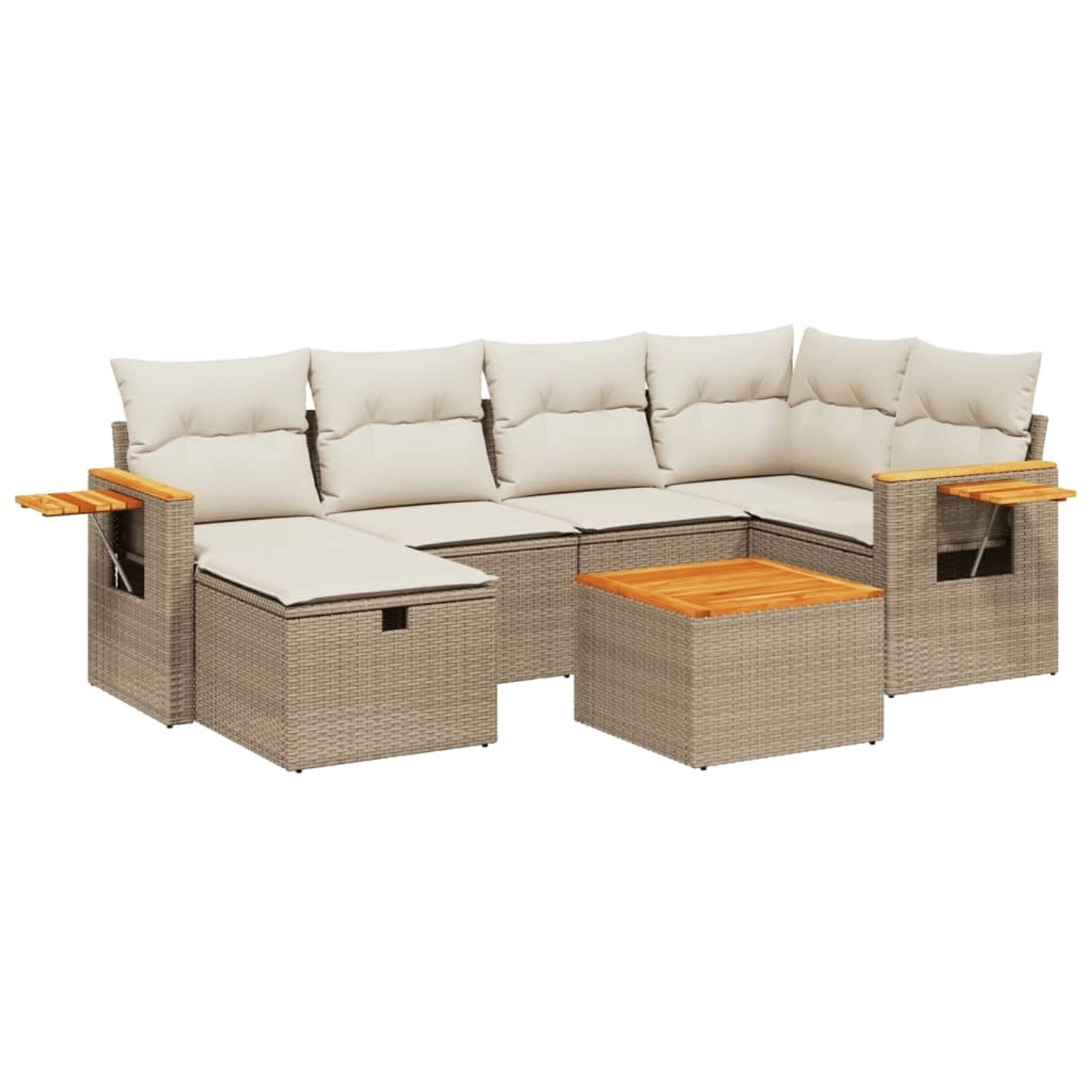vidaXL 7-Tlg Garten-Sofagarnitur mit Kissen Beige Poly Rattan 3265524 günstig online kaufen