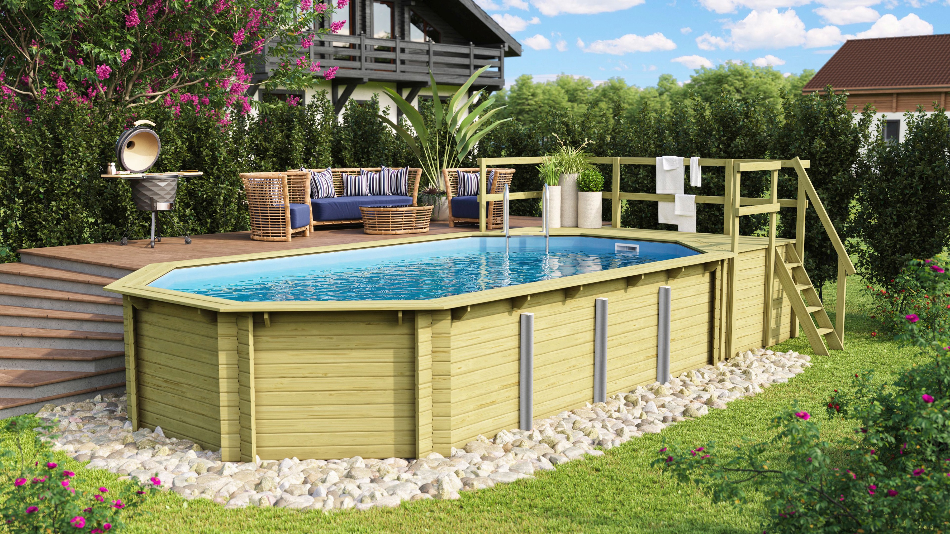 Karibu Achteckpool "SEVILLA Set D BxLxH: 780x400x124 cm, mit Sonnendeck und günstig online kaufen