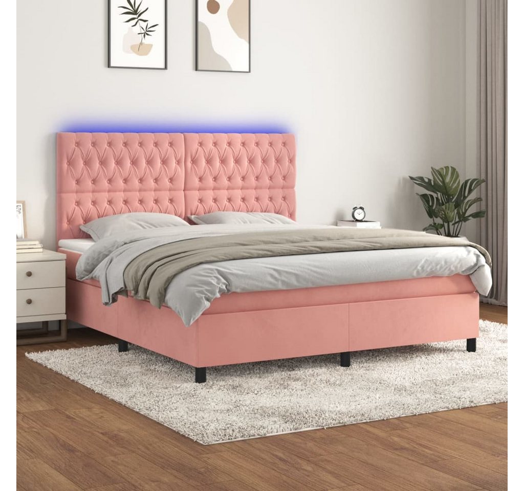 vidaXL Boxspringbett Boxspringbett mit Matratze LED Rosa 160x200 cm Samt Be günstig online kaufen