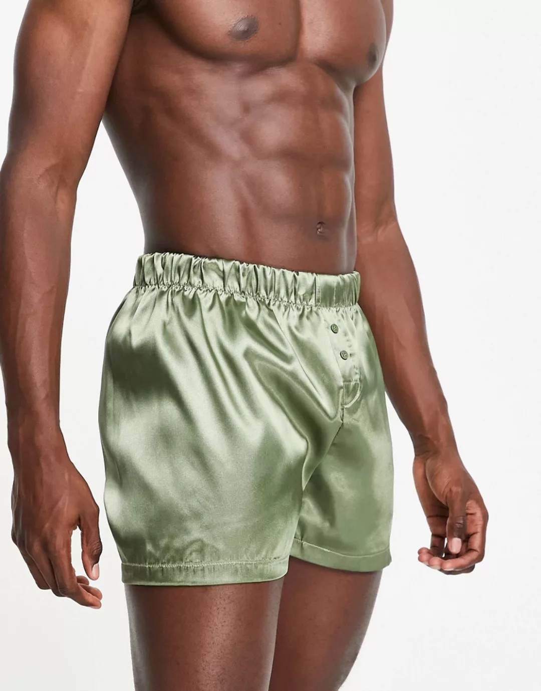 New Look – Boxershorts aus Satin in Khaki-Grün günstig online kaufen