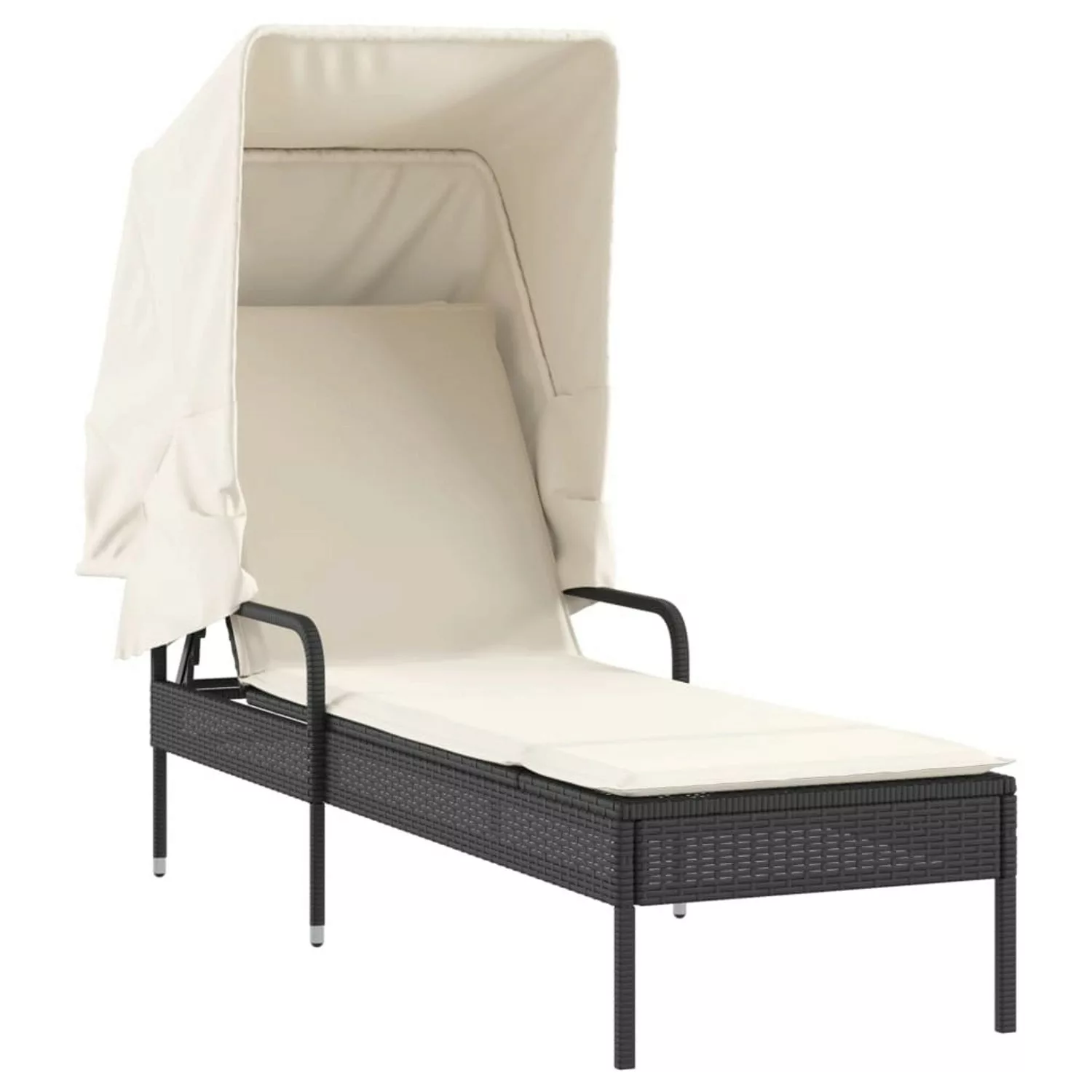 vidaXL Sonnenliege mit Dach Schwarz Poly Rattan günstig online kaufen