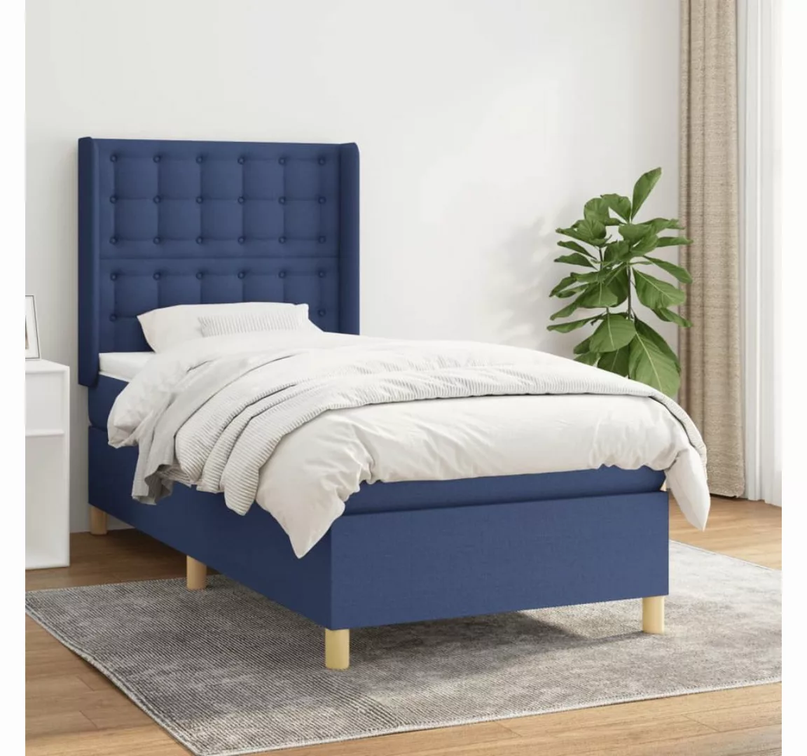 vidaXL Boxspringbett Boxspringbett mit Matratze Blau 90x200 cm Stoff Bett B günstig online kaufen