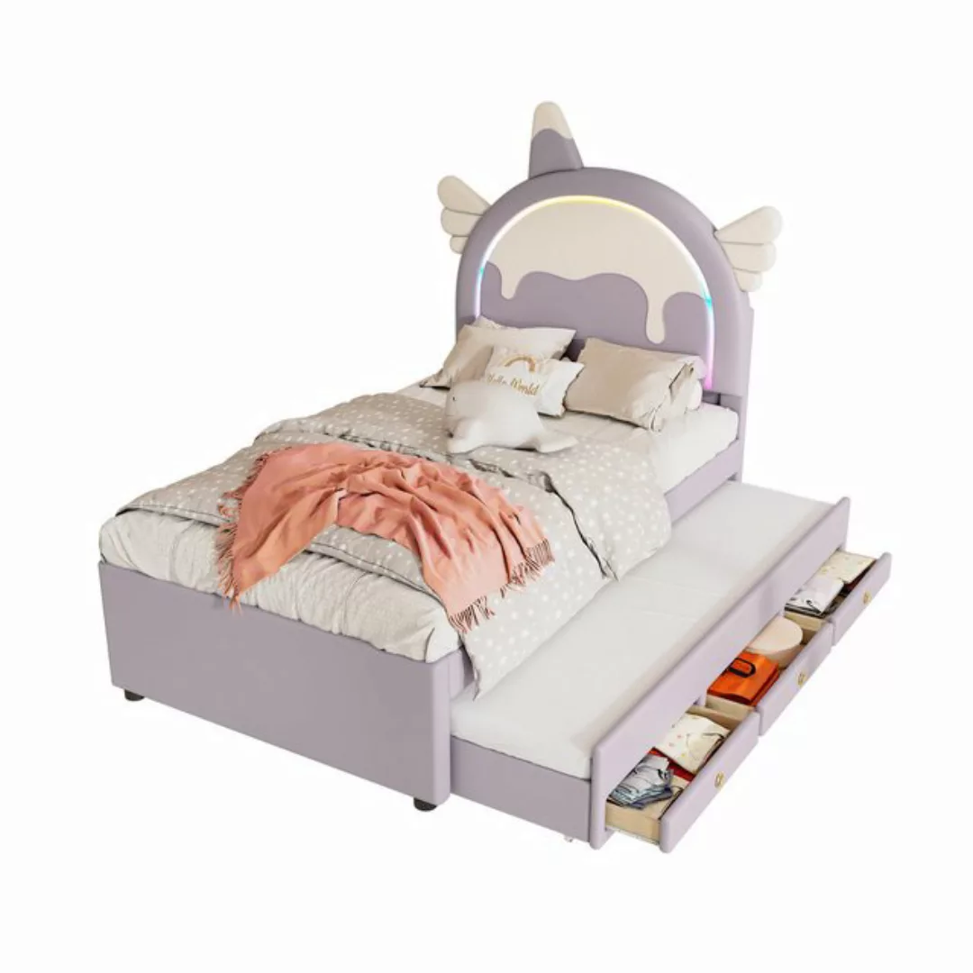 EXTSUD Kinderbett Cartoon Kinderbett, Einhornform, ausgestattet mit auszieh günstig online kaufen