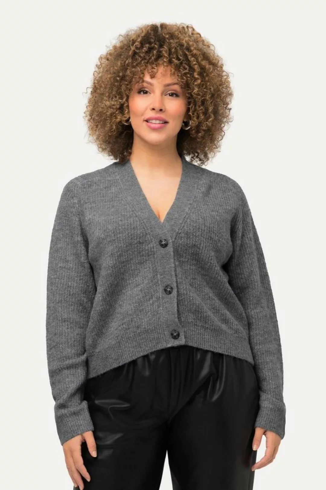 Ulla Popken Strickjacke Strickjacke V-Ausschnitt Knopfleiste Raglanärmel günstig online kaufen