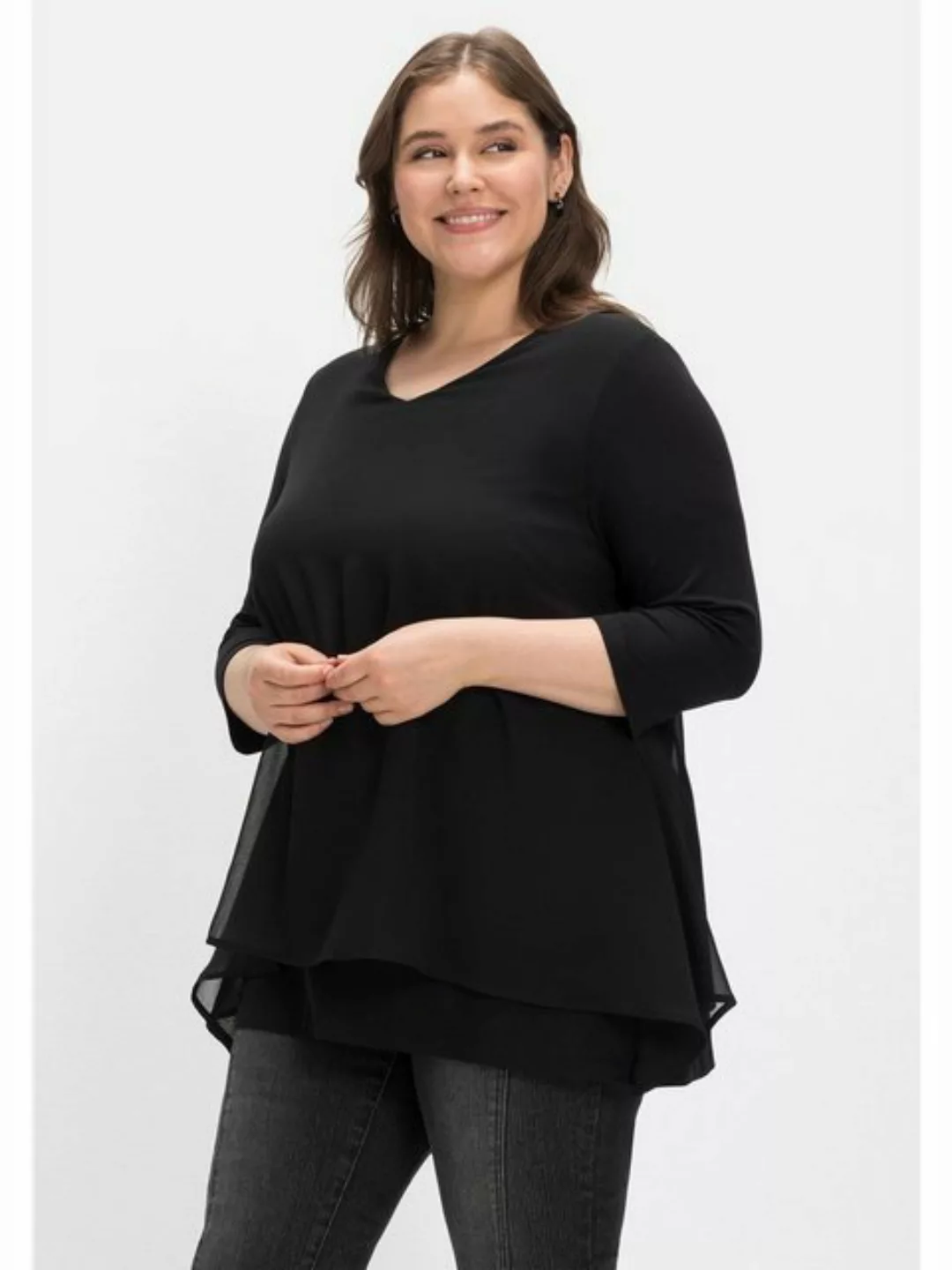 Sheego 3/4-Arm-Shirt "Große Größen", mit Chiffon-Oberteil günstig online kaufen