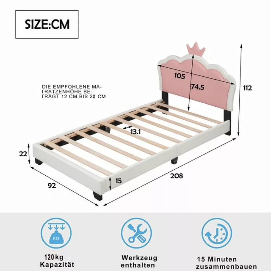 Flieks Polsterbett, Kinderbett mit Kroneform Kopfteil Kunstleder 90x200cm günstig online kaufen