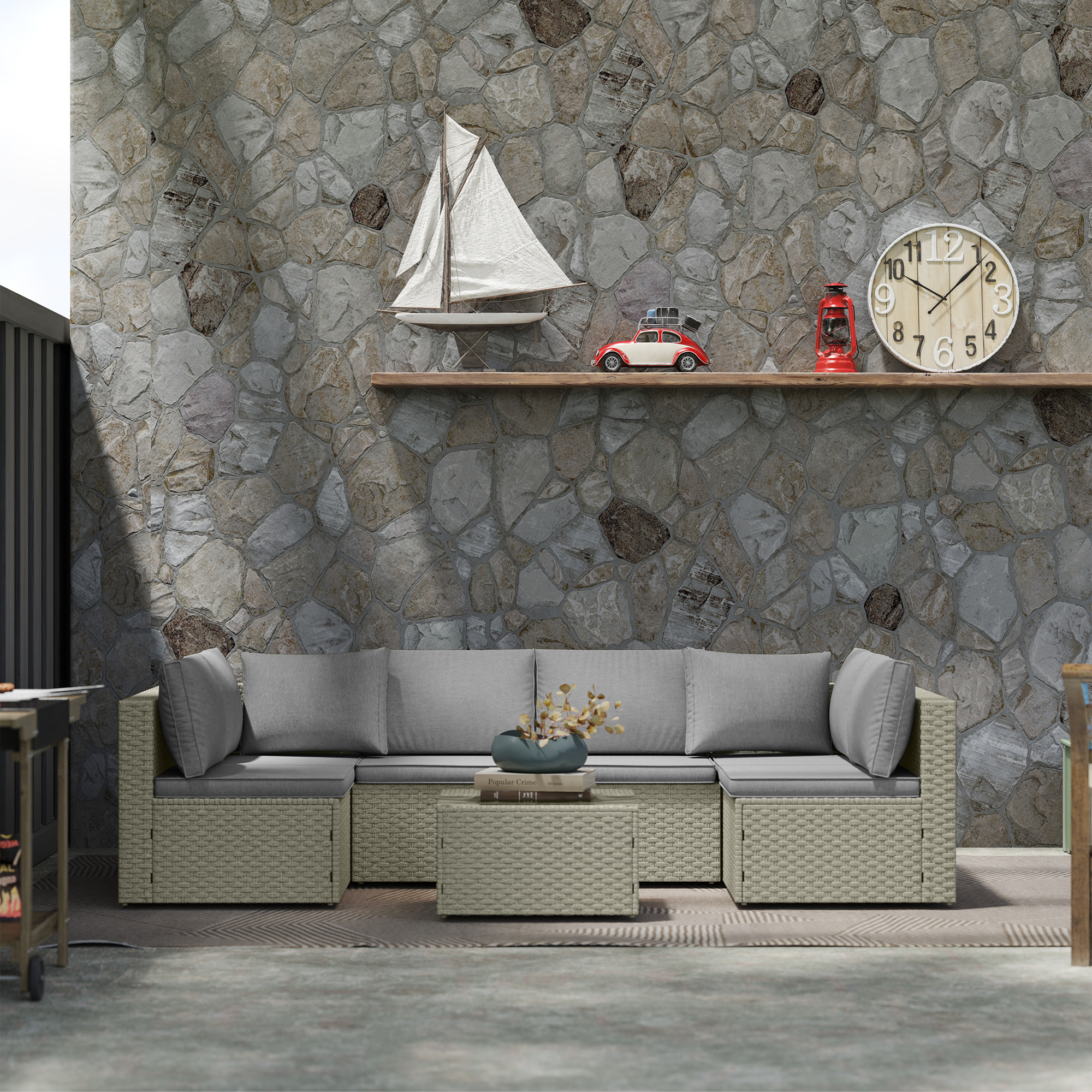 Outsunny Modulares 6-Personen-Gartenlounge-Set, Balkonlounge aus Kunststoff günstig online kaufen