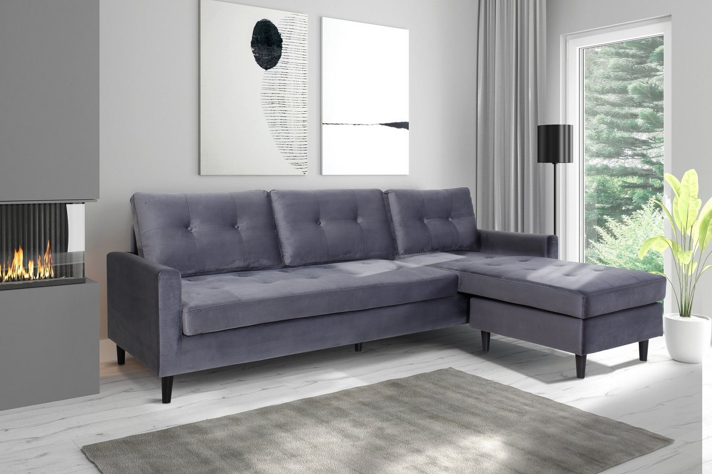 freiraum Ecksofa ATLANTA, 218 x 144, H 78,5 cm, rechts/links stellabr, Samt günstig online kaufen